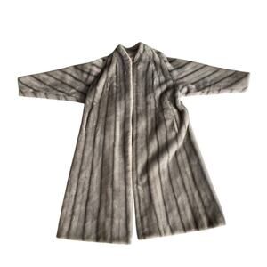 Vintage Princetons Mutation Faux Fur Coat Gray Striped Pink Liner Women M READ
